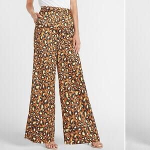 Express Ladygang High Waisted Leopard Satin Wide Leg Trousers Pant Size Small
